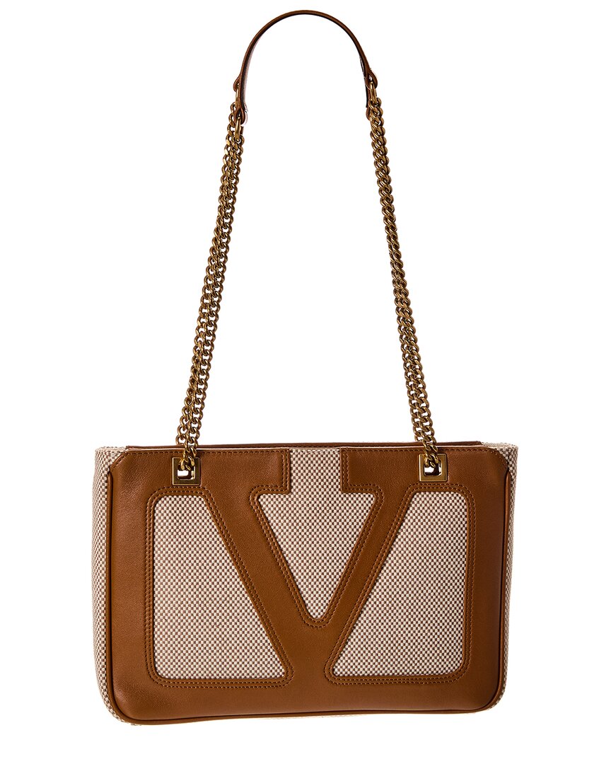 Valentino Garavani Valentino Viva Small Canvas & Leather Tote In Brown