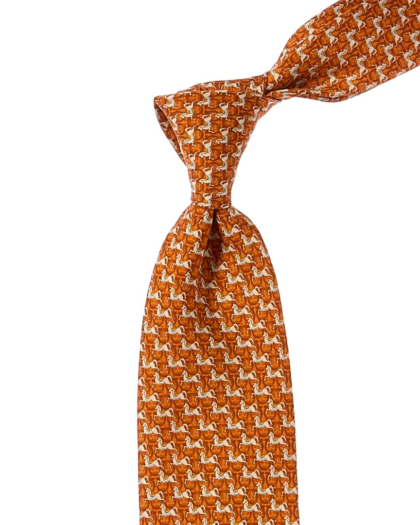 Shop Ferragamo Orange Mustang Silk Tie