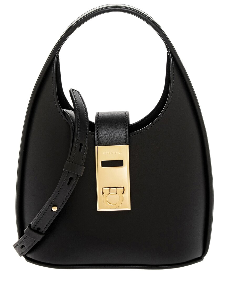 Shop Ferragamo Gancini Buckle Leather Hobo Bag In Black