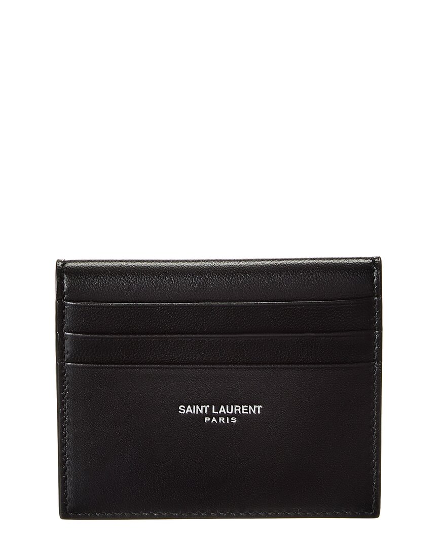 Saint Laurent Reversible Leather Card Case In Black