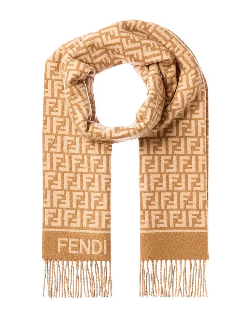 Fendi Wool And Cashmere Scarf Scarves And Foulards Beige In Brown