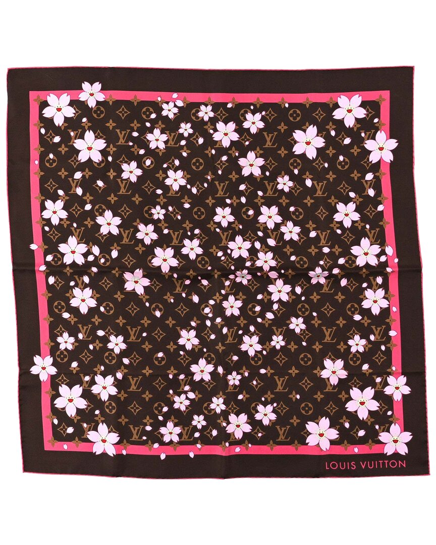 Pre-owned Louis Vuitton Lv X Tm Silk Cotton Monogram Cherry Blossom Square Scarf  (authentic Pre-loved)