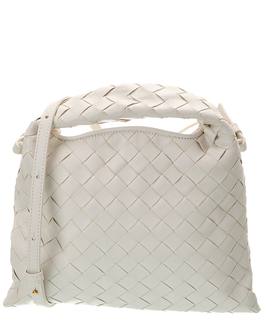 Bottega Veneta Mini Hop Intrecciato Leather Hobo Bag In White