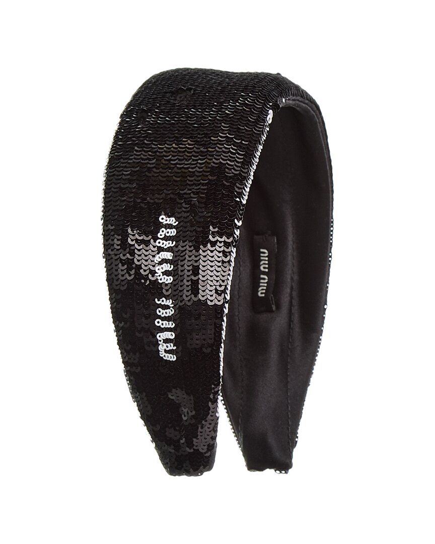Miu Miu Logo Sequined Headband In Black