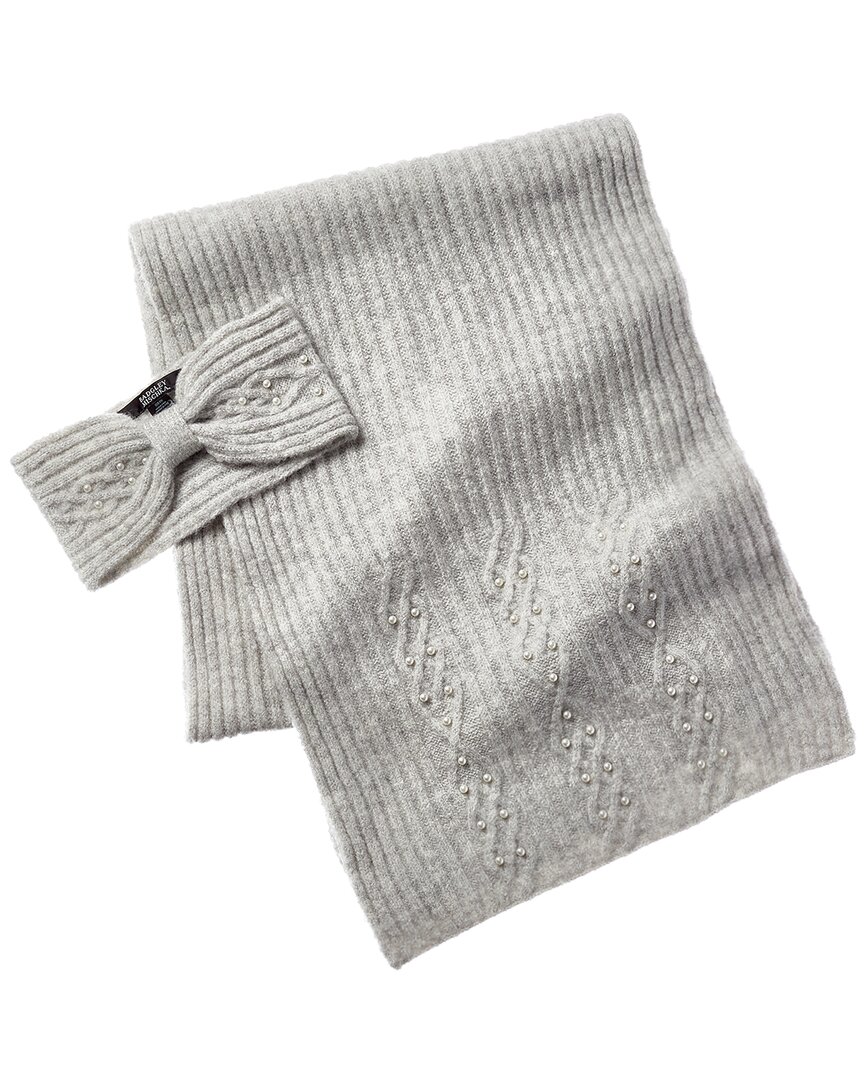 Badgley Mischka Cable-knit Headband & Scarf Set In Grey