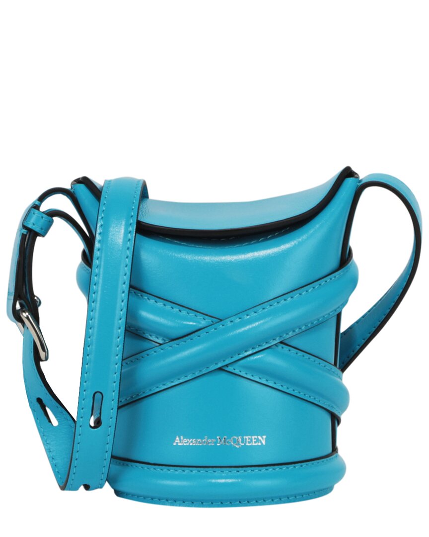 Shop Alexander Mcqueen Mini Leather Bucket Bag In Blue