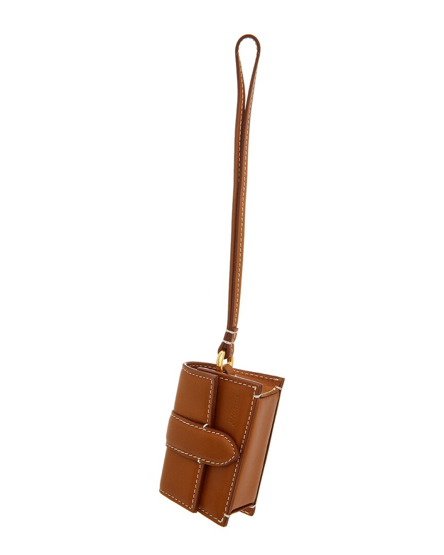 Jacquemus Le Porte Bambino Leather Airpods Case In Burgundy