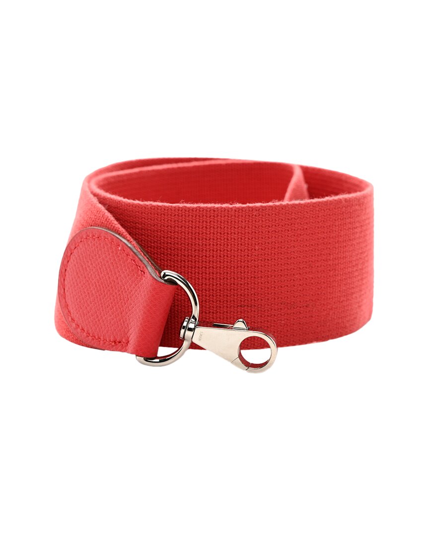 Pre-owned Hermes Hermès Rouge Casaque Toile Leather Shoulder Strap (authentic Pre-loved)