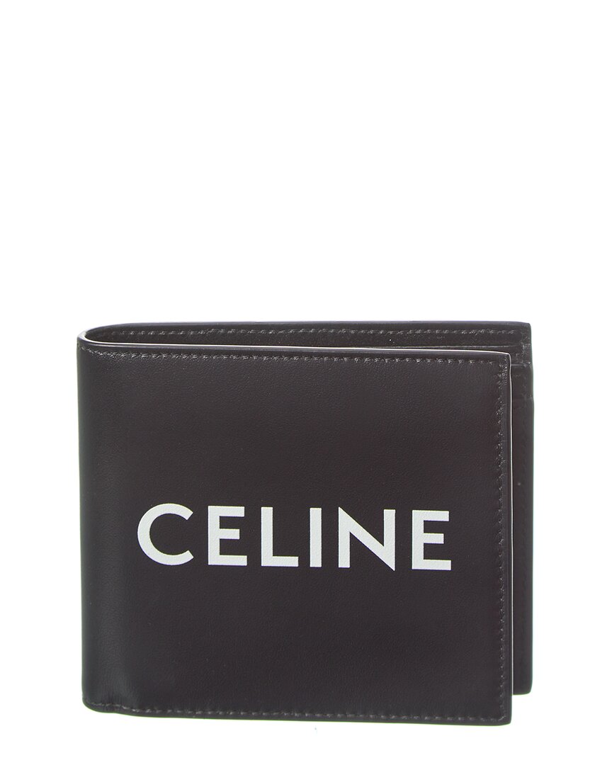 Shop Celine Logo Leather Bifold Wallet In Black