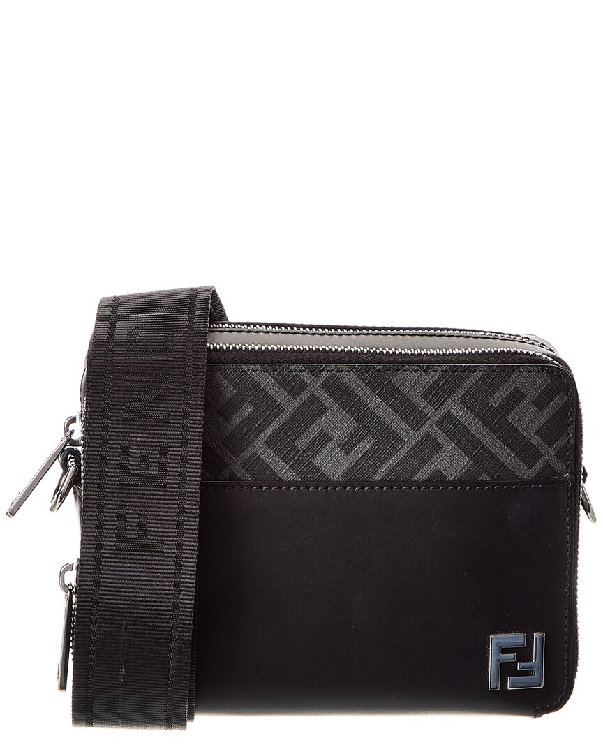 Fendi Squared Ff & Leather Camera Case Organizer In Black