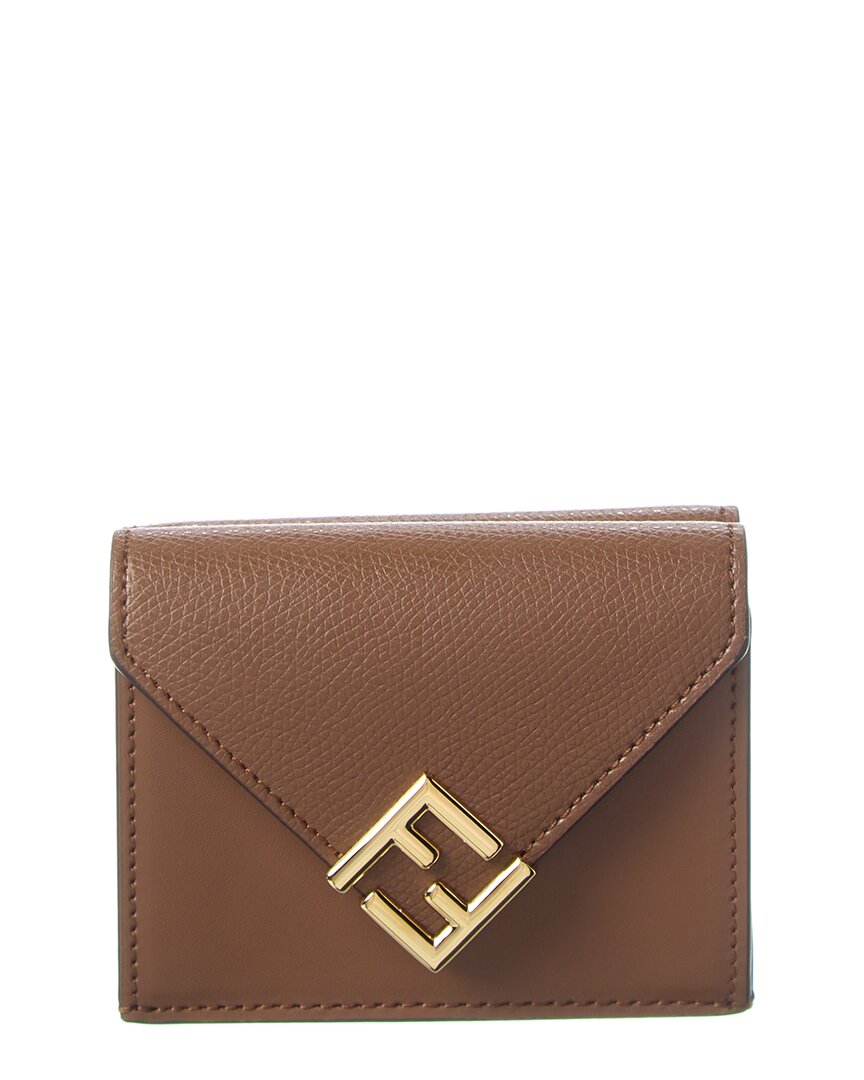 Shop Fendi Ff Diamonds Leather Wallet In Brown