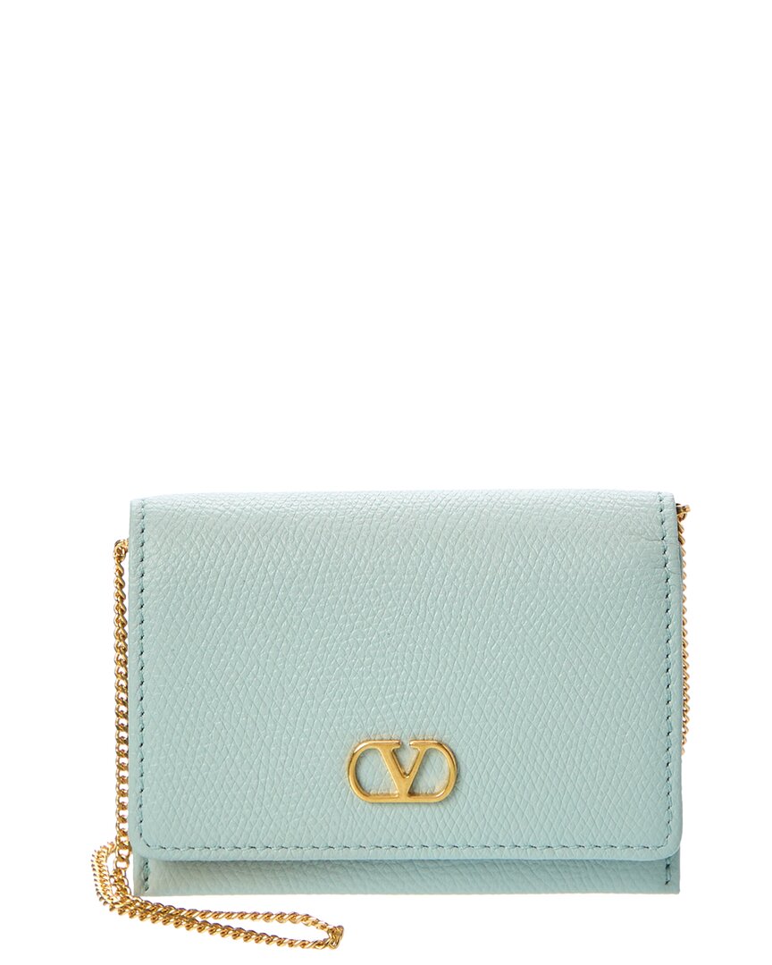 Valentino Vlogo Leather Card Holder In Grey