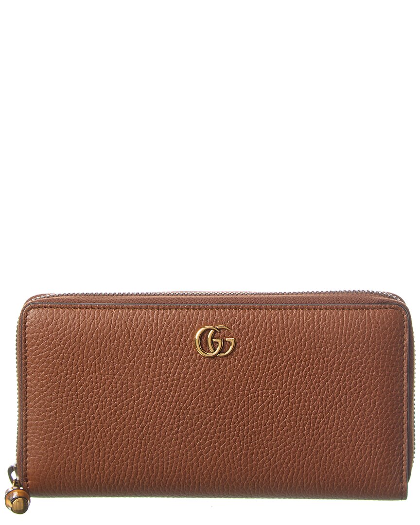 Shop Gucci Bamboo Leather Zip Around Wallet In Brown