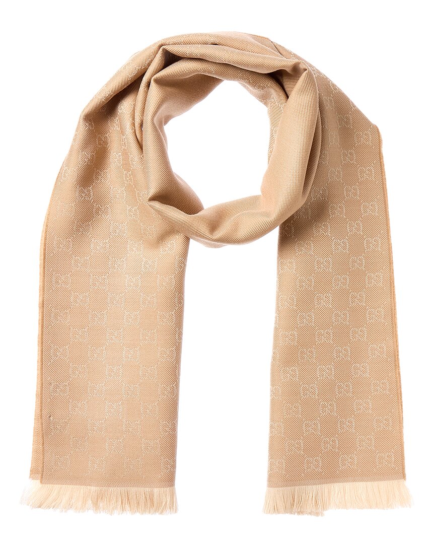 Gucci Gg Wool Scarf In Brown