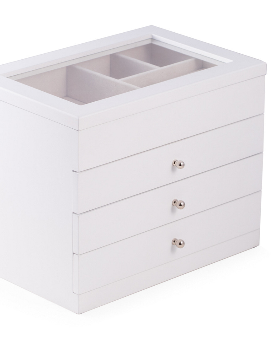 Bey-berk White Wood Jewelry Case With 3 Drawers