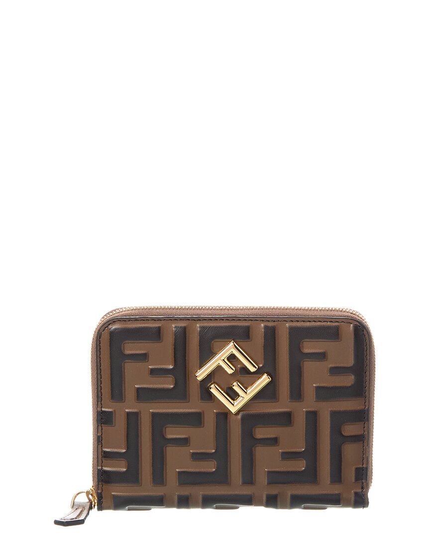 Fendi Ff Diamonds Leather Zip Around Medium Wallet In Brown