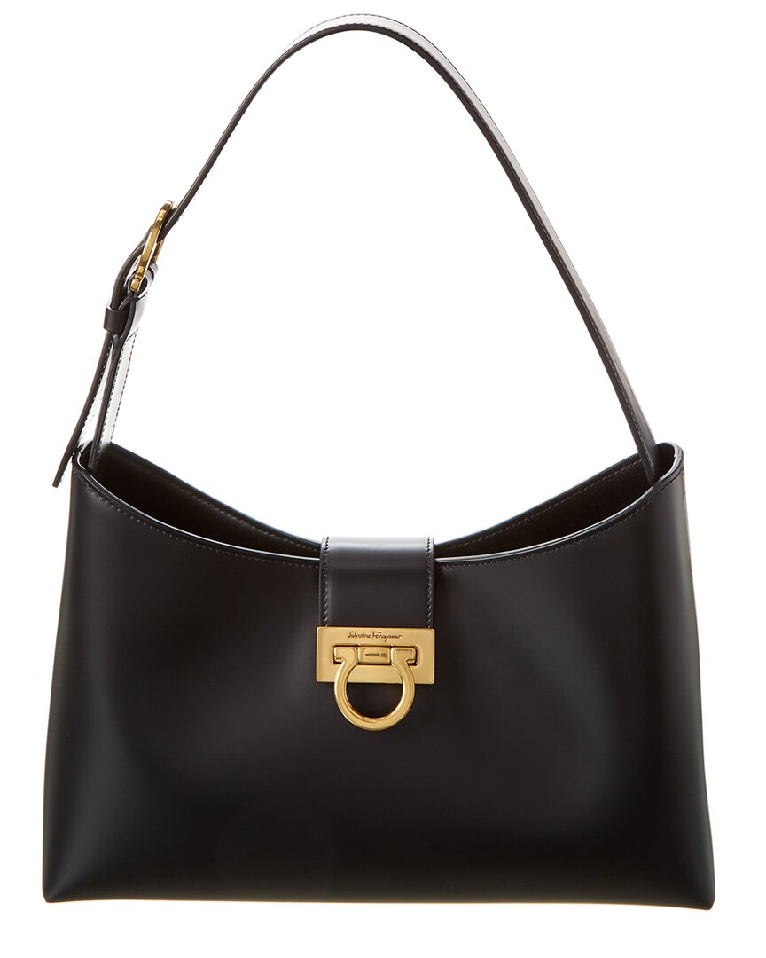 Shop Ferragamo Trifolio Small Leather Shoulder Bag In Black