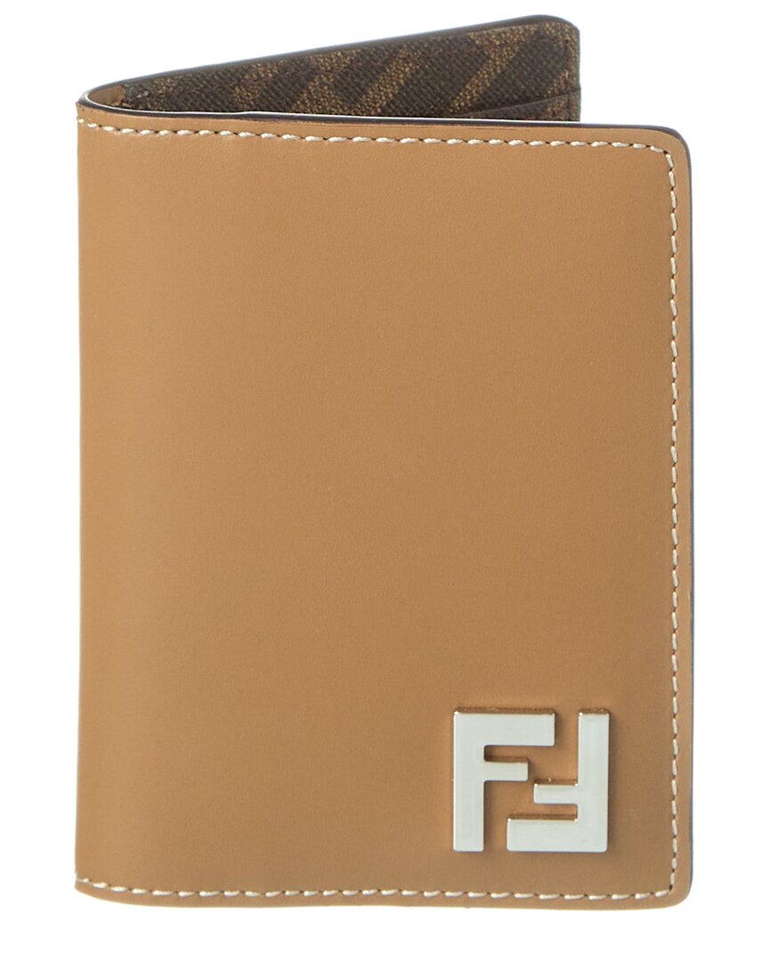 Fendi Ff Squared Leather Card Holder In Gold