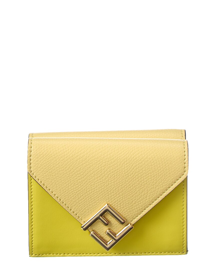 Shop Fendi Ff Diamonds Leather Wallet In Yellow