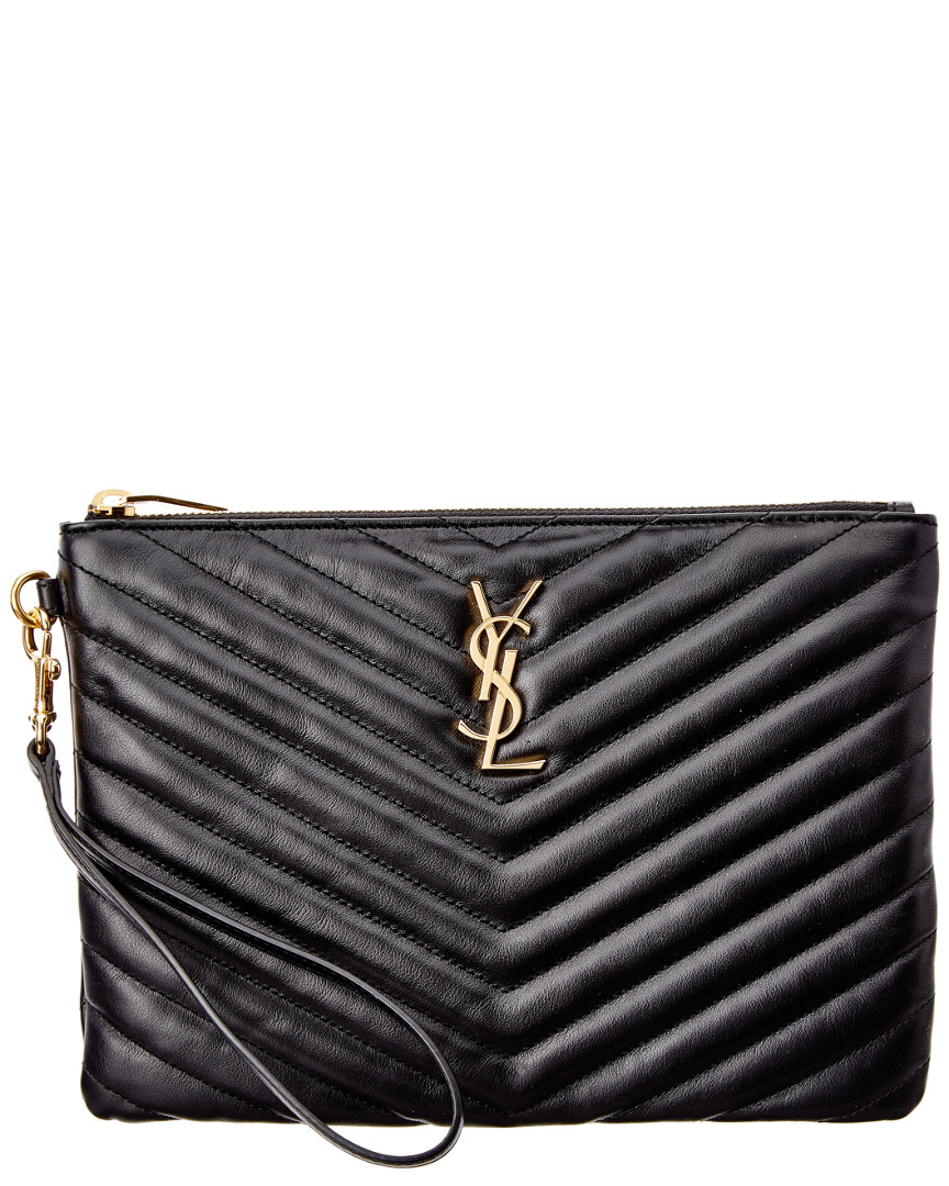 Saint Laurent Monogram Matelasse Leather Pouch In Black