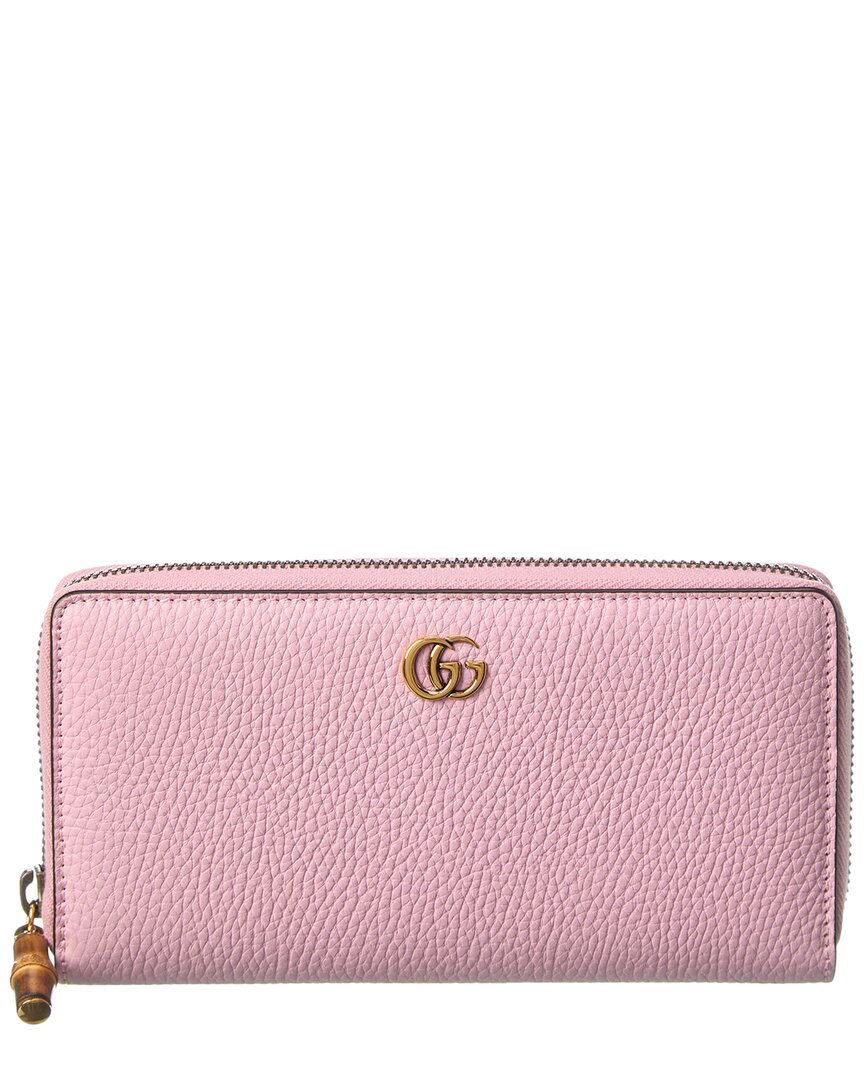 Shop Gucci Bamboo Leather Zip Around Wallet In Pink