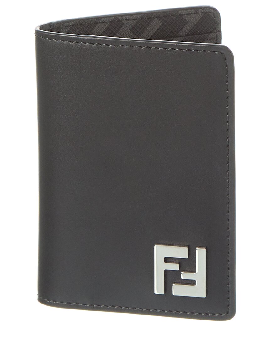 Fendi Ff Squared Leather Card Holder In Metallic