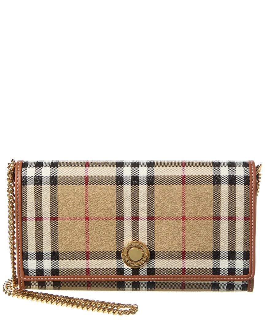 Shop Burberry Check E-canvas & Leather Wallet On Chain