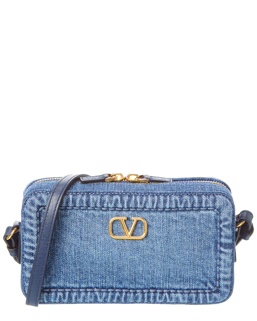 Valentino Garavani Valentino Vlogo Alltime Denim & Leather Camera Bag In Blue