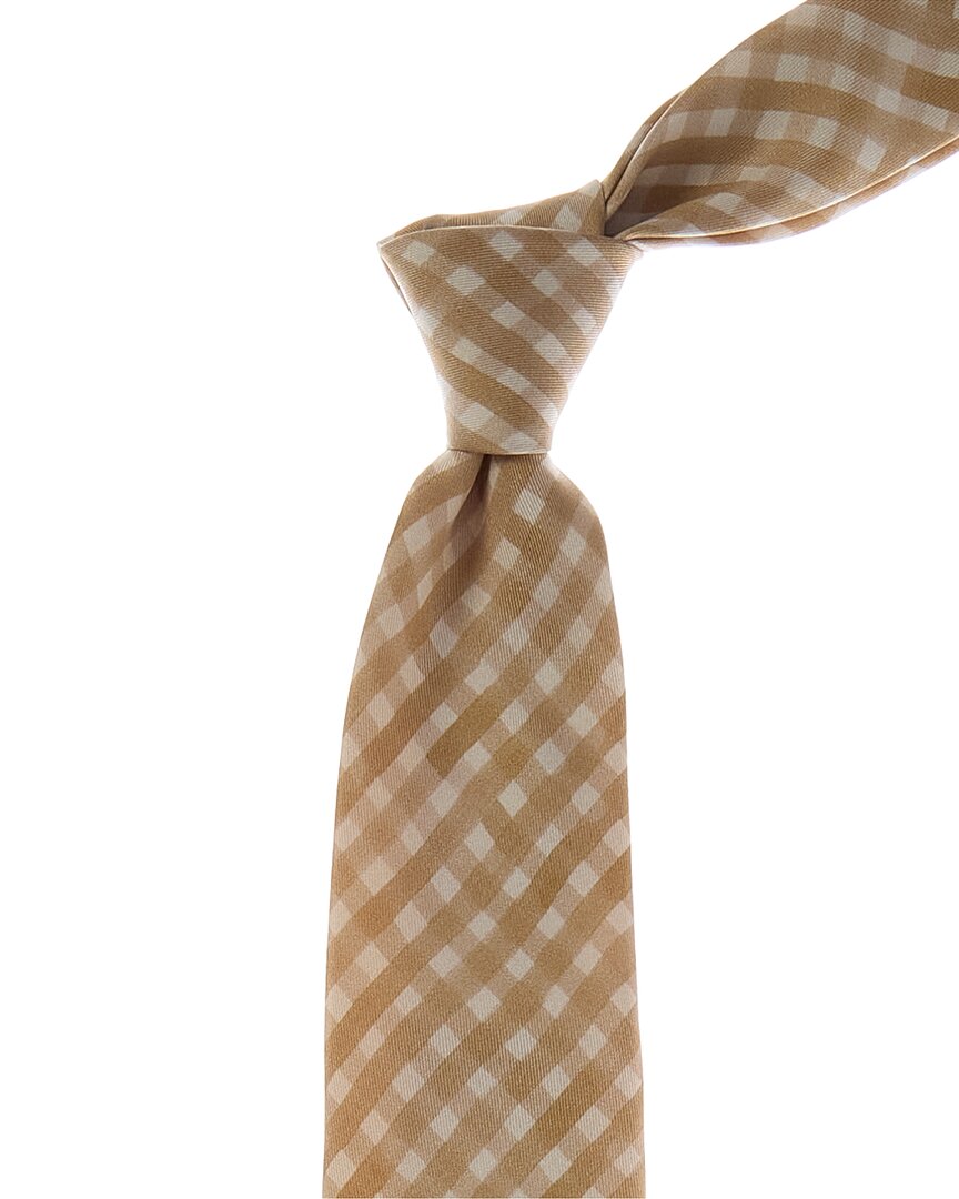 Canali Beige Check Silk Tie
