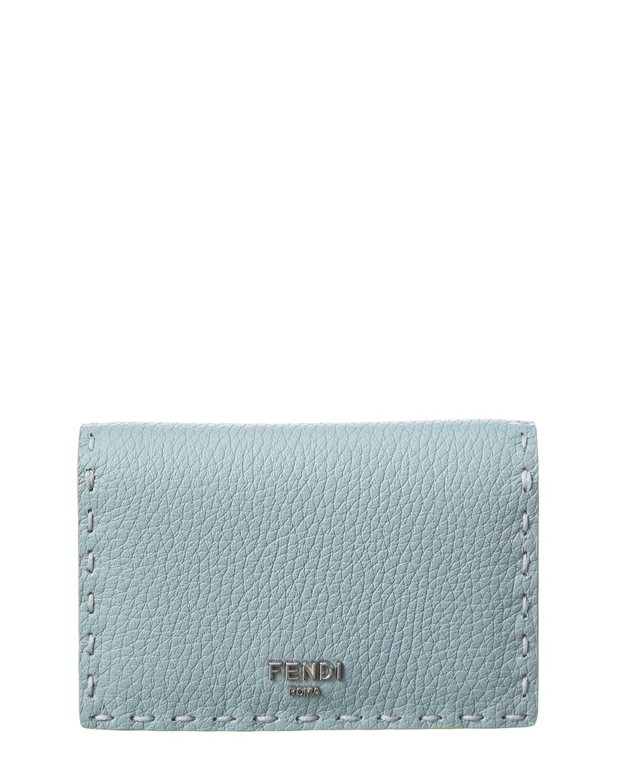 Shop Fendi Peekaboo Leather Card Case In Blue