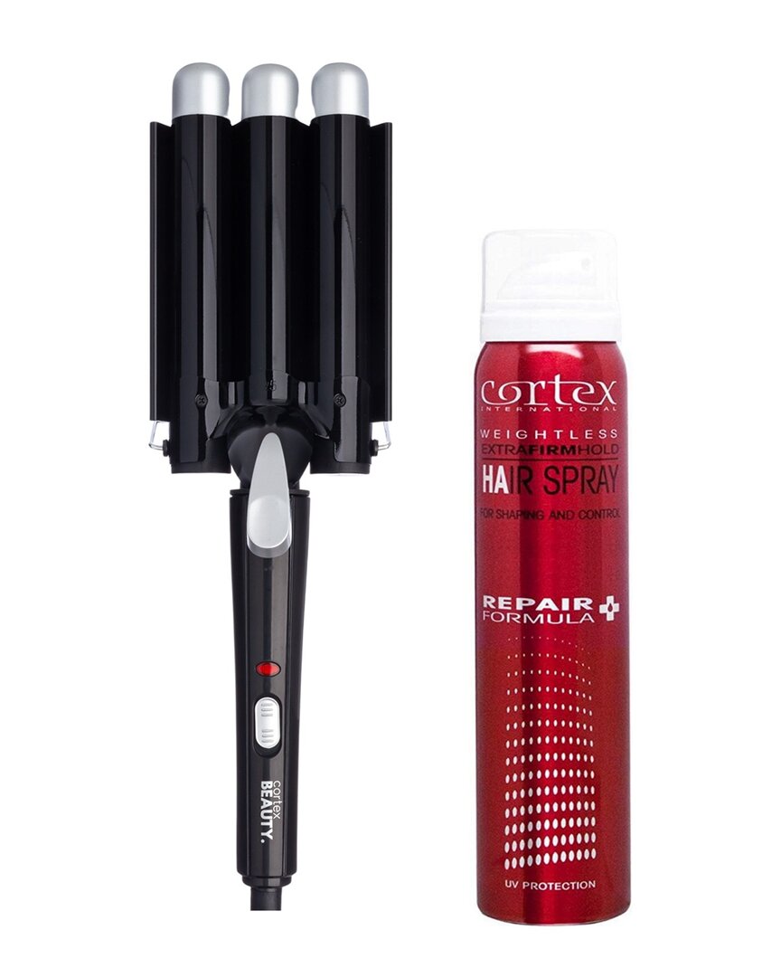 Cortex Beauty Cortex Treblemaker 3-barrel Waver & Hairspray Set In Black