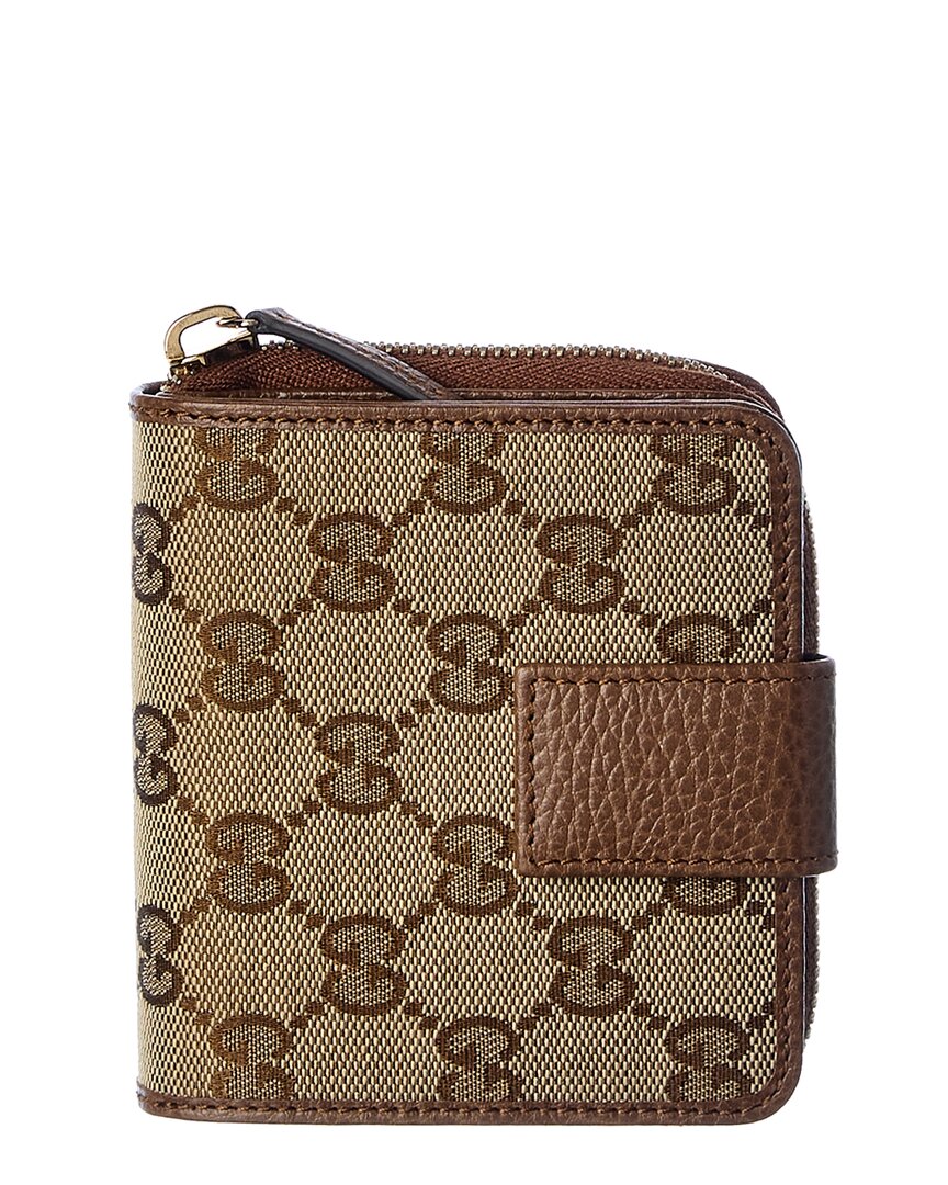 Shop Gucci Gg Canvas & Leather Coin Purse In Beige
