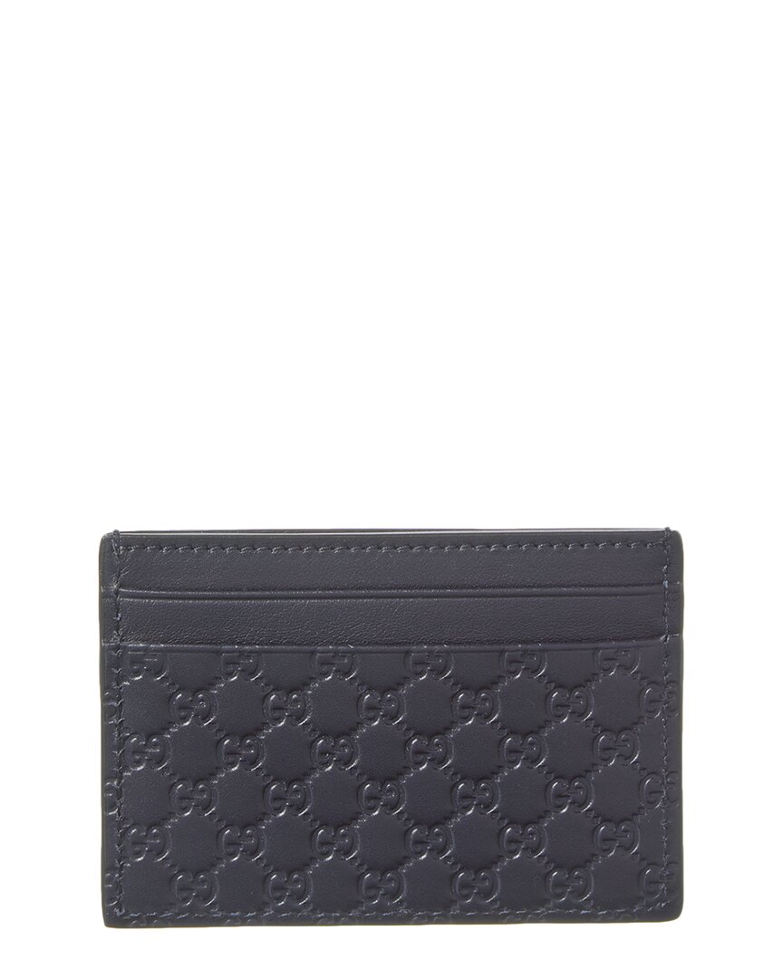 Gucci Gg Leather Card Holder In Blue