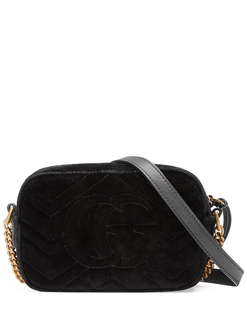 Gucci Gg Marmont Crystal Embellished Velvet Crossbody Bag In Black