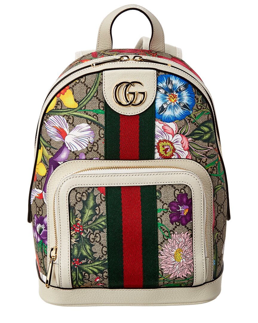 Gucci Ophidia Small Gg Flora Canvas & Leather Backpack In Black