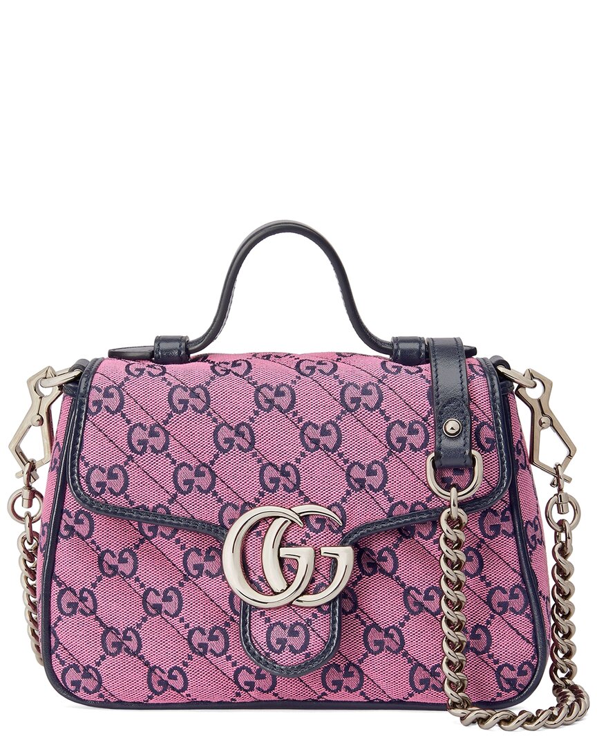 Gucci Gg Marmont 2.0 Top Handle Canvas & Leather Bag In Pink