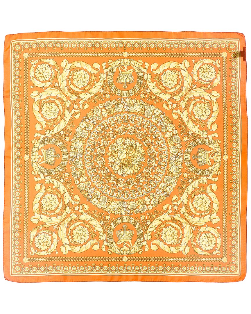 Versace Barocco Print Silk Scarf In Orange