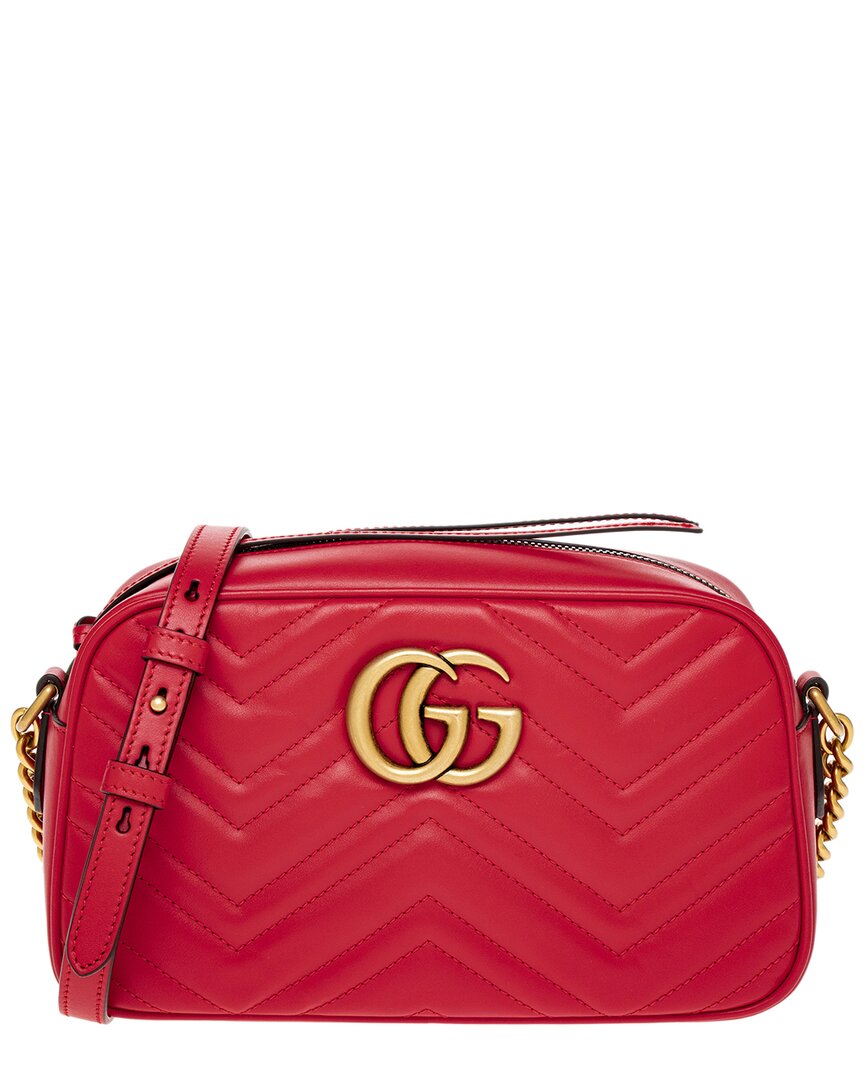 Gucci Gg Marmont Small Matelasse Leather Shoulder Bag In Red