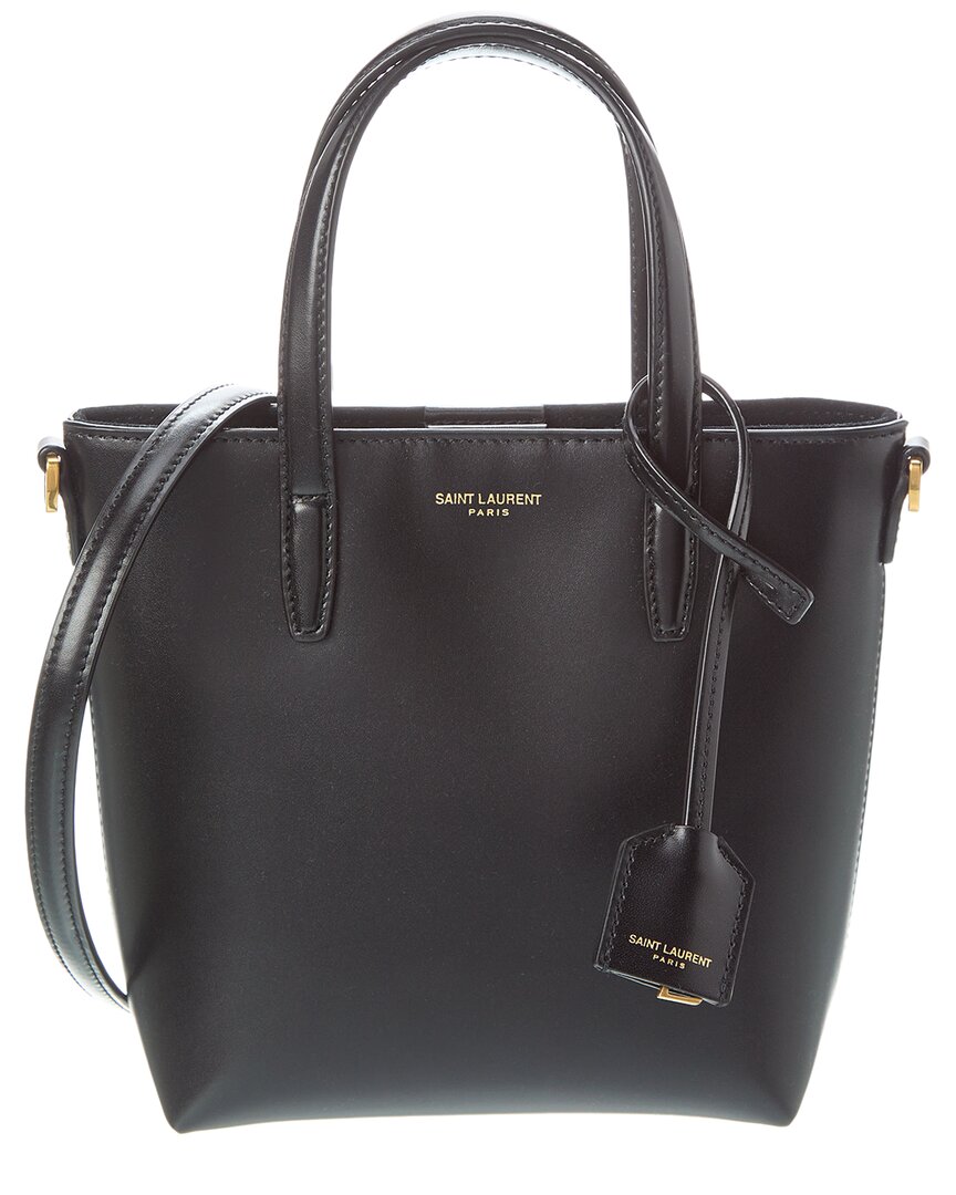 Shop Saint Laurent Toy Mini Leather Shopping Tote In Black