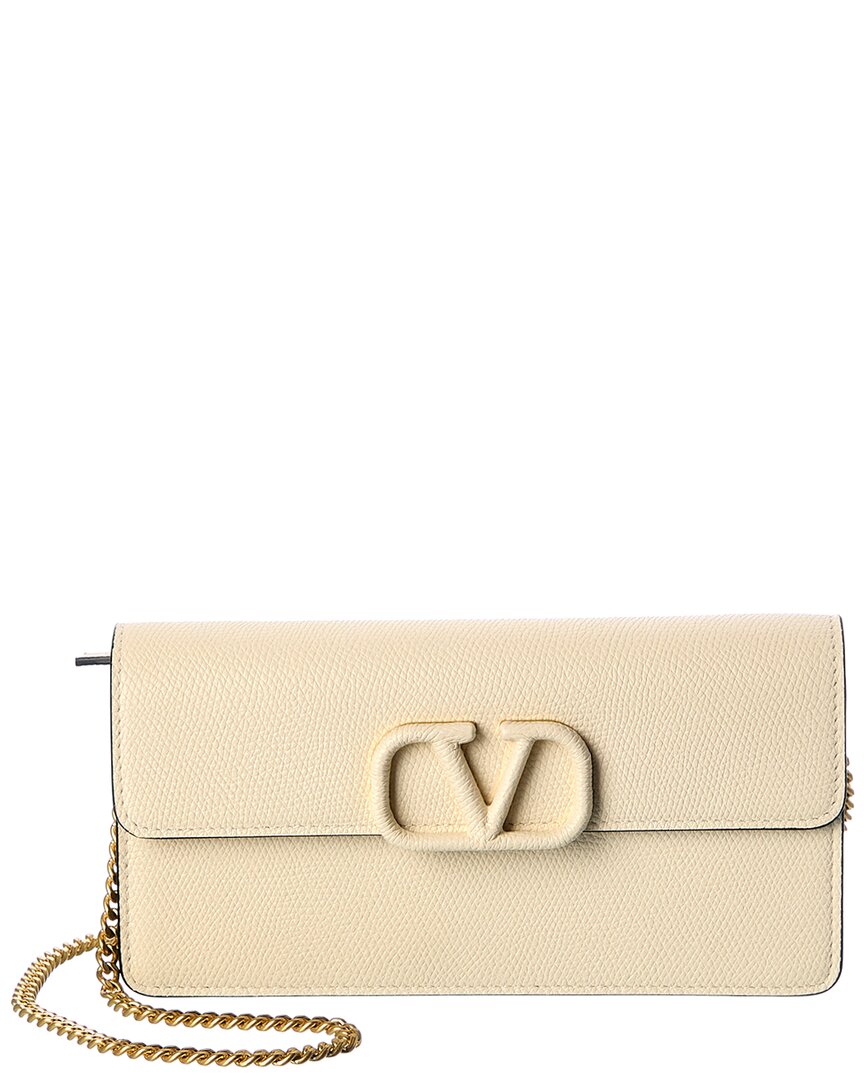 Valentino Vsling Grainy Leather Wallet On Chain In Neutral