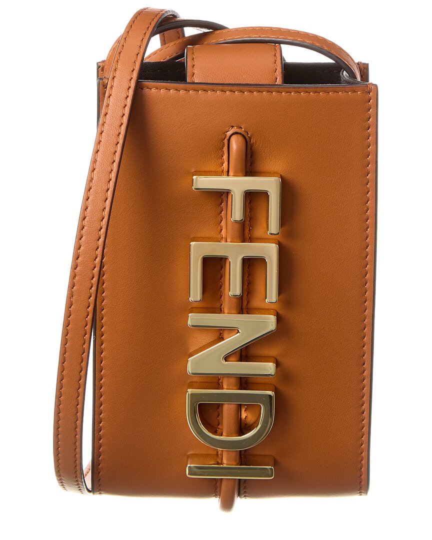 Fendi Graphy Leather Phone Pouch In Brown