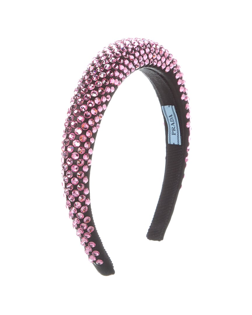 Prada Cystal-embellished Satin Headband In Black
