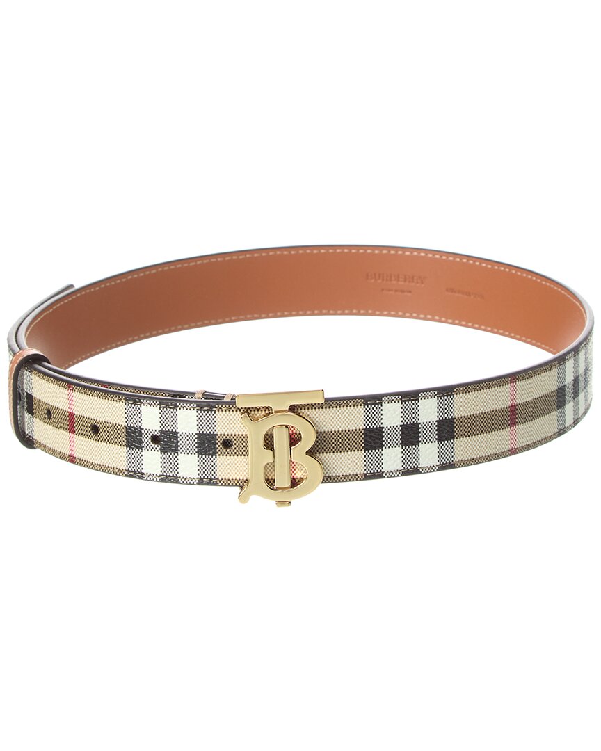 Burberry Check Tb E-canvas & Leather Belt In Neutral