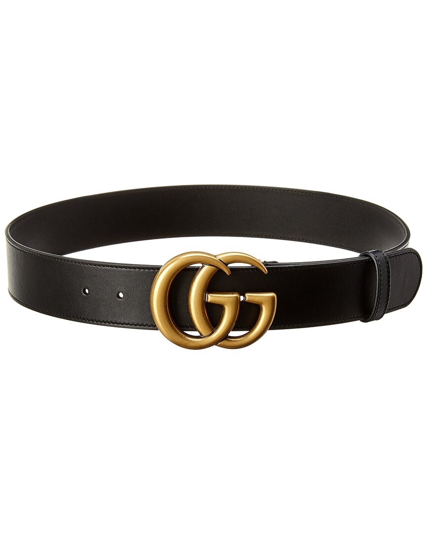 Gucci Glossy Finish Regular Belt With Bold Double G Buckle In Black