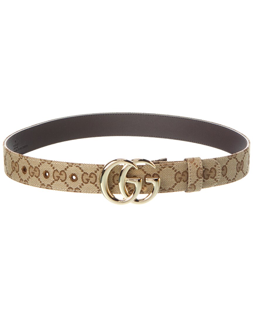 Gucci Marmont Gg Canvas & Leather Belt In Beige