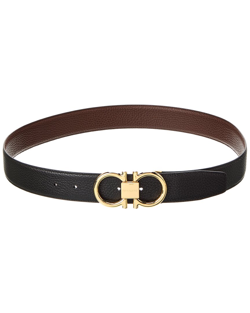 Ferragamo Gancini Reversible & Adjustable Leather Belt In Black