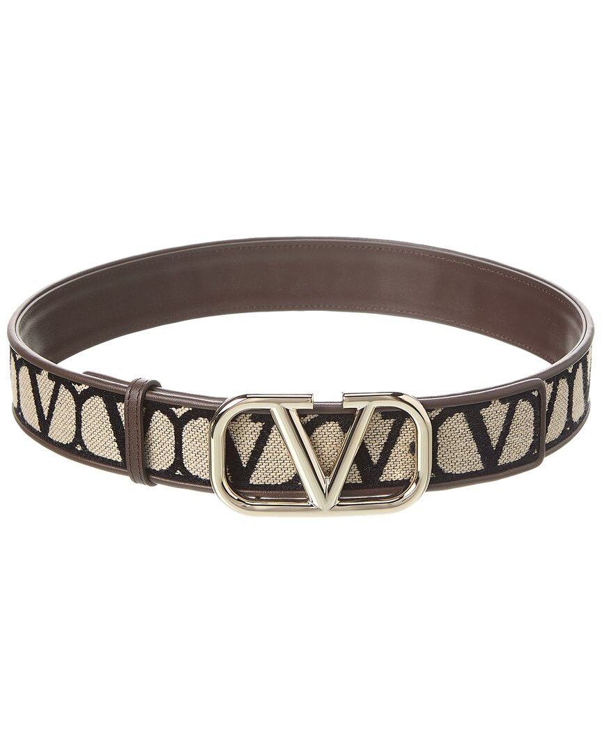 Shop Valentino Vlogo 40mm Toile Iconographe Canvas & Leather Belt In Brown