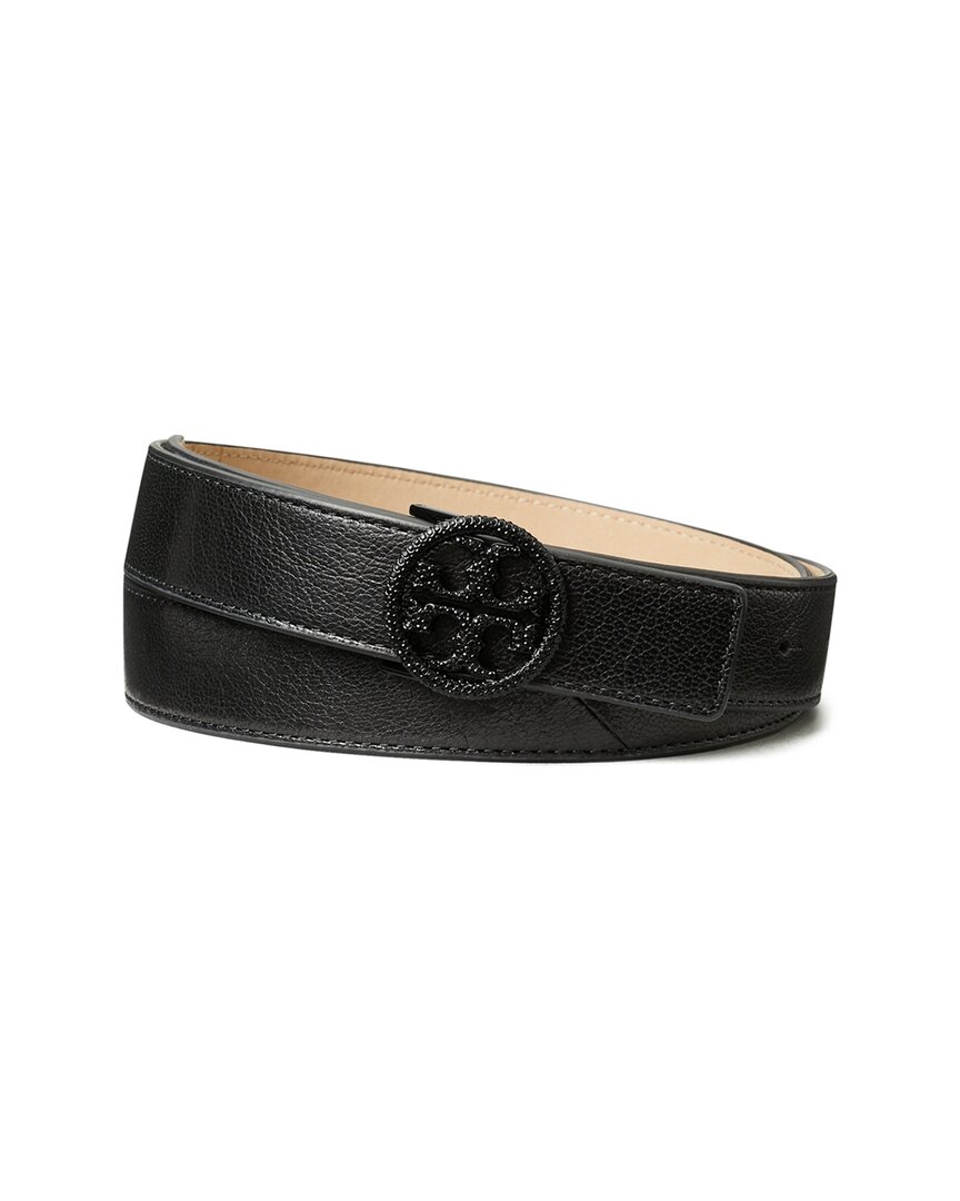 Tory Burch Miller Crystal-embellished Leather Belt In Black