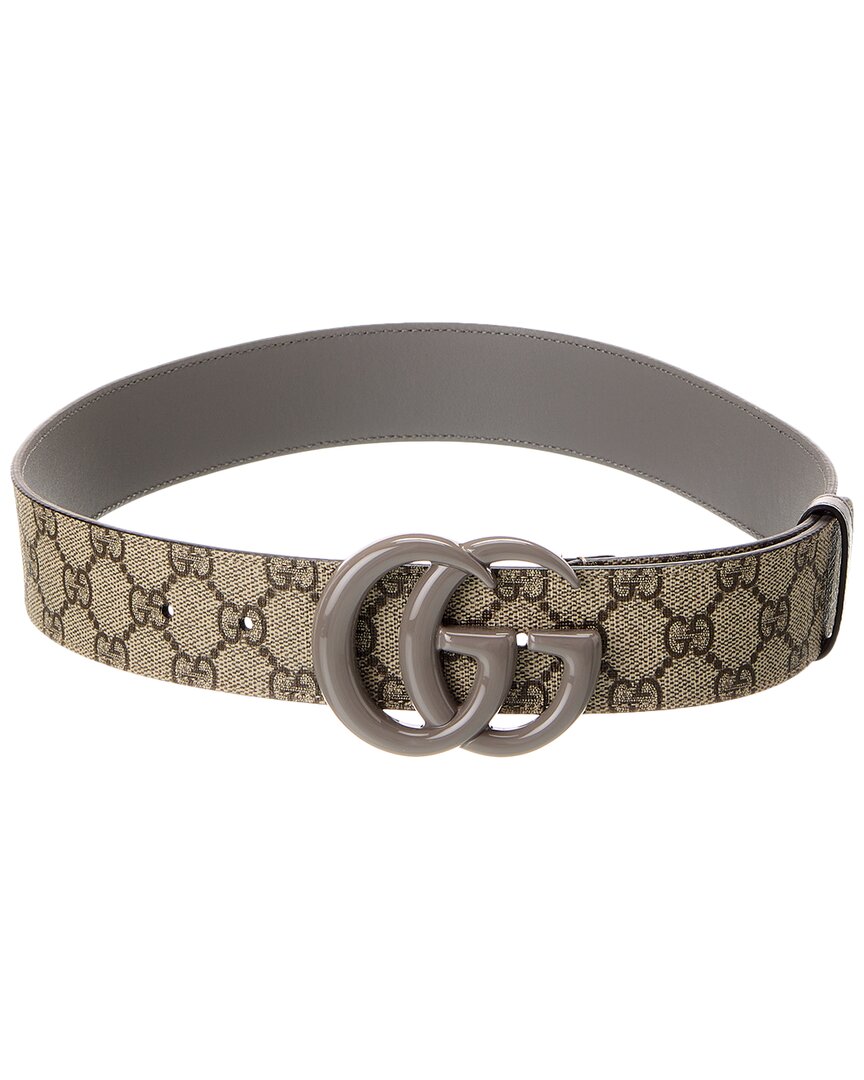 Gucci Gg Marmont Wide Gg Supreme Canvas & Leather Belt In Grey