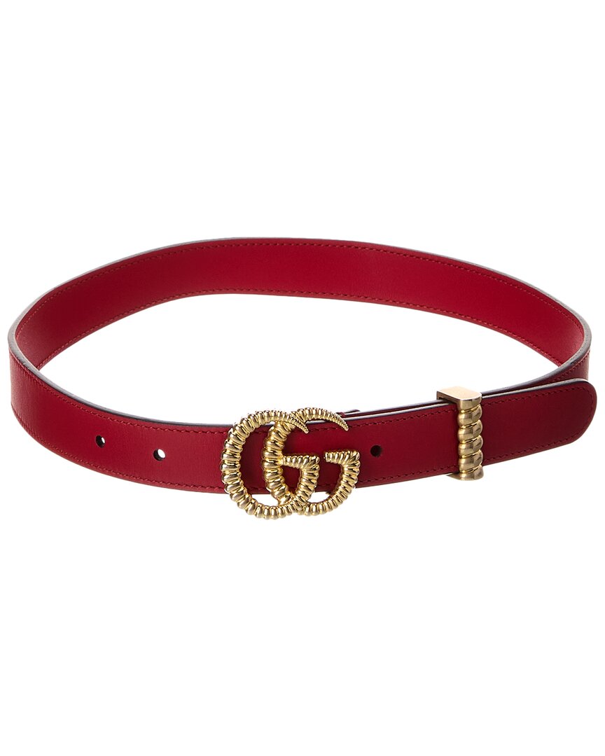 Gucci Torchon Double G Buckle Suede Belt In Red